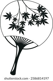 Asian fan black-and-white vector illustration