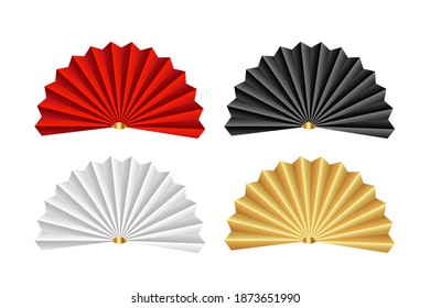 Asian Fan Collection. Red, Gold, White And Black Paper Fans. Festival And Holiday Decoration.