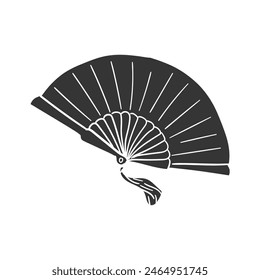 Asian Fan Icon Silhouette Illustration. Chinese Vector Graphic Pictogram Symbol Clip Art. Doodle Sketch Black Sign.