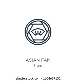 Asian fan icon. Thin linear asian fan outline icon isolated on white background from signs collection. Line vector sign, symbol for web and mobile