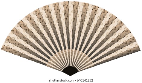 asian fan with linear flower pattern in ivory shades