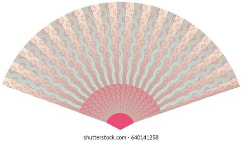 asian fan with linear flower pattern in pink shades
