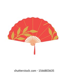 Asian fan. Red hand traditional fan  isolated on white background. Paper folding painting vector fan