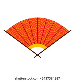 Asian fan with traditional color, decoration, isolated on white background