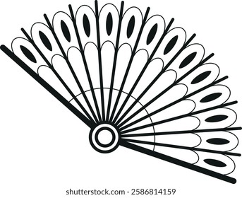 Asian fan traditional souvenir black-and-white