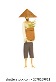 Asian Farmer Straw Conical Hat Asia Stock Vector (Royalty Free) 2078189911