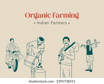 Asian farmers working in the Field. Hand-drawn sketch, vector, illustration