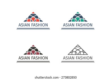 Asian fashion shops logo templates set. Vector ethnic ornamental design for clothing and accessories boutiques.