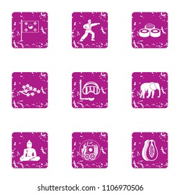 Asian fatherland icons set. Grunge set of 9 asian fatherland vector icons for web isolated on white background