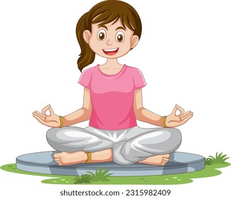 Asian female cartoon practice meditation illustration