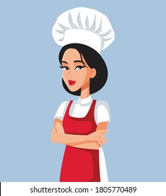 Asian Female Chef Standing with Arms Crossed. Professional Cook standing with arms crossed
