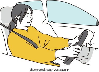 Asian female driving a car