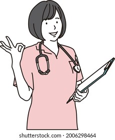 Asian female nurse giving an OK sign