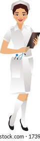 Asian female nurse, in uniform. Isolated vector illustration.