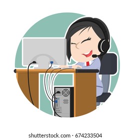 asian female operator in circle