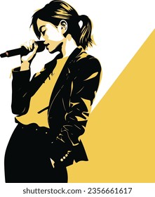 Asian female singer is singing, people silhouette, pop style