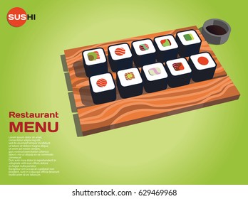 Asian fish sushi food illustration for restaurant
