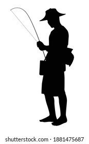 Asian fisherman with fishing pole silhouette vector