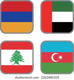 Asian flag icon vector material set,Armenia,United Arab Emirates,Lebanon,Azerbaijan