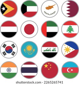 Asian flag icon vector material set,East Timor,Kuwait,Cyprus,Qatar,Yemen,Japan,United Arab Emirates,Lebanon,Korea,Kazakhstan,Philippines,India,Thailand,China,Azerbaijan