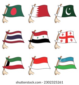 Asian flag icon vector material set,Bangladesh,Qatar,Pakistan,Thailand,Syria,Iraq,Georgia,United Arab Emirates,Indonesia,Uzbekistan