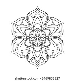 Asian floral mandala for adults coloring book. Vector ethnic circular ornament. Black and white linear illustration