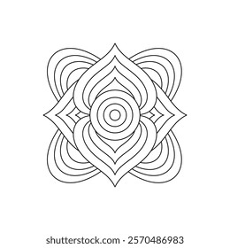 Asian floral mandala for adults coloring book. Vector ethnic circular ornament. Black and white linear illustration