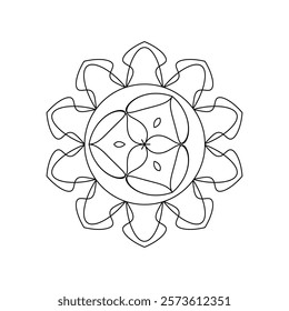 Asian floral mandala for adults coloring book. Vector ethnic circular ornament. Black and white linear illustration