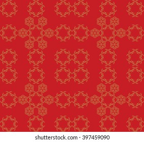 Asian floral seamless patterns. Decorative ornament on brighter red background, silk textile. Vector Template for Art, Print, Fashion, Home decor, Textile design