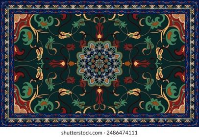 Asian flower carpet, green and blue carpet Abstract Flower Prayer Mat