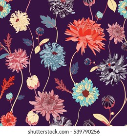 Asian Flower Illustration Seamless Pattern