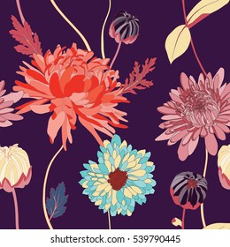 asian flower illustration seamless pattern