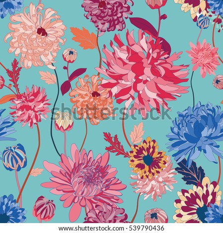 Asian Flower Illustration Seamless Pattern 스톡 벡터(사용료 없음) 539790436 ...