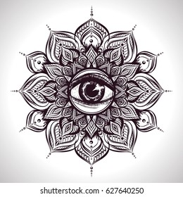 Asian flower mandala with eye.  
