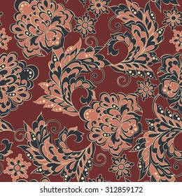 Asian flowers seamless pattern. Floral vector background.