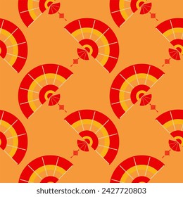 asian folding paper fans seamless pattern vector illustration. Asian hand fan. Traditional fan seamless pattern isolated on color background, paper folding pattern of fans