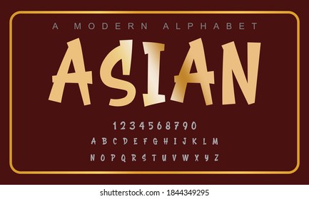 Asian Font. Elegant alphabet letters font set. Classic Gold Lettering Typography Fonts regular uppercase and number. vector illustration