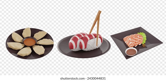 Asian food 3d icons render clipart for UI UX Website Banner