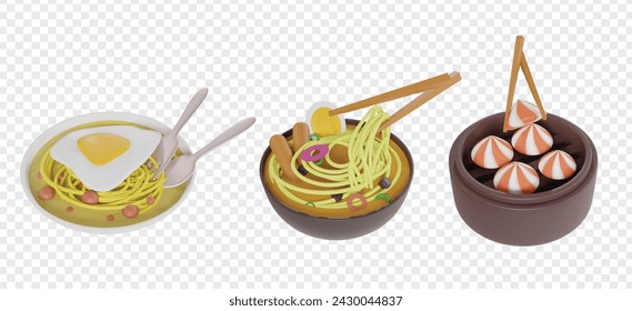 Asian food 3d icons render clipart for UI UX Website Banner