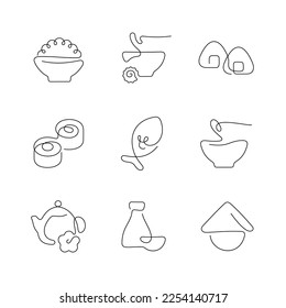 Asian food artistic style continuous line icons. Editable stroke.