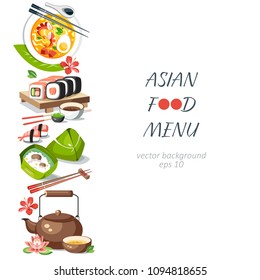 Asian food background vertical menu dishes chinese traditional cuisine japanese thai frame background border