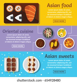 Asian food banner horizontal concept set. Flat illustration of 3 asian food vector banner horizontal concepts for web