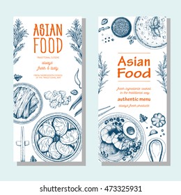 Asian Food Banner Set. Asian Food Flyer Collection. Linear Graphic