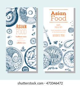 Asian food banner set. Asian food flyer collection. Linear graphic