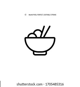 Asian Food, Bowl And Chopsticks  Simple Black Line Web Icon Vector Illustration. Editable Stroke. 48x48 Pixel Perfect.