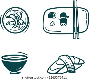 Asian food Collection clip art. Sushi set