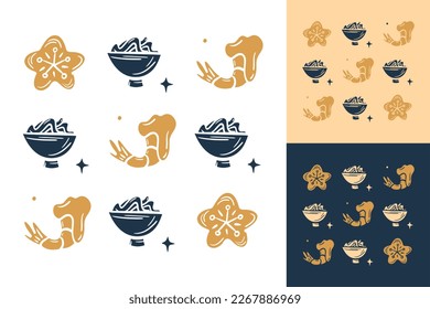 Asian food Collection clip art. Shrimp, sakura and udon pattern