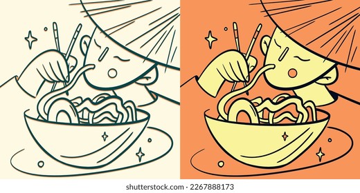 Asian food Collection clip art. Samurai with ramen illustration