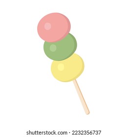 Asian Food Colorful Dango on a Wooden Stick. vector illustration