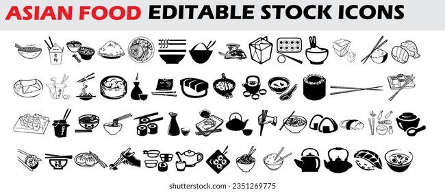 asian food creative icon design. outline set of asian food icon. vector outlined iconic seamless pattern of asian food.